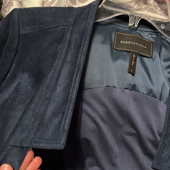 BCBGMAXAZARIA navy suede crop jacket fabric back size small - Picture 5 of 5